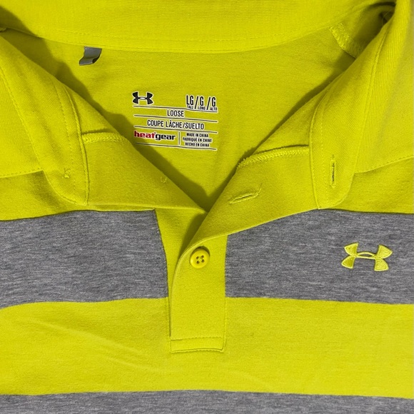 Under Armour HeatGear Mens L Loose Fit Yellow Gray Polo Shirt - Picture 7 of 8